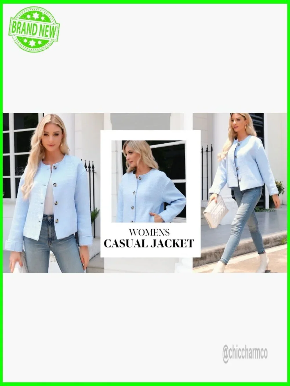 Women's Cropped Blazer Long Sleeve Button Down Casual Business Jacket with